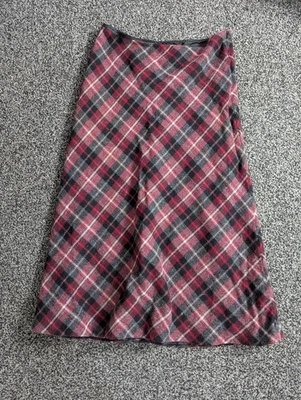 Vintage Hobbs Tartan Skirt Size 16 Red Pure New Wool Midi Plaid Academia - Image 1 of 4