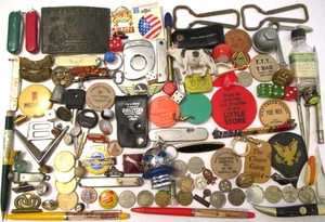 VINTAGE ESTATE CLEAN OUT JUNK DRAWER LOT #13 TOYS COINS TOKENS LIGHTERS KNIVES + - Picture 1 of 6