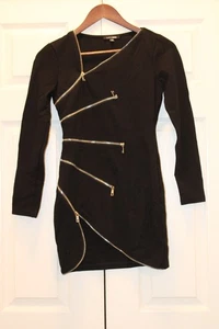 Fashion Nova Sexy Rocker Long Sleeve Black Stretch Zipper Dress - Size XS - Picture 1 of 8