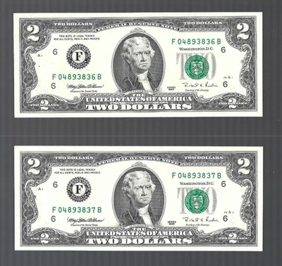 US FRN✨... 1995 .. $2 x 2 RUNNING S/N ... 🎇 Lot #2642 ... UNC!!! - Image 1 of 2