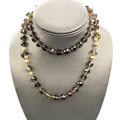 Collar de cadena de cuentas acanaladas topacio ahumado facetado oro 14k UnoAerre Italia 29" Foto 1 de 4