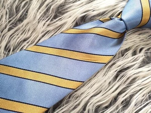 CORBATA PARA HOMBRE Paul Malone Palm Beach AZUL AMARILLO A RAYAS 100% SEDA - Imagen 1 de 8