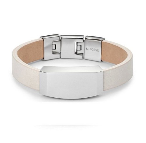 OFF WHITE NUOVO BRACCIALE IN PELLE BEIGE TONO ARGENTO INCISO FOSSILE JF02286040