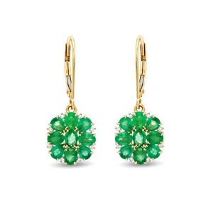 Women's 10K Yellow Gold Emerald Earrings - Picture 1 of 2