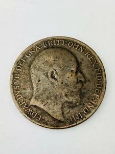 Antique 1910 Great Britain UK British One Cent 1C Penny Coin Britannia Edward - Picture 1 of 2