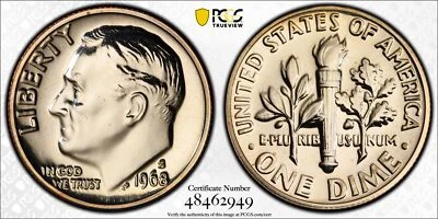 1968 S/S 10C Roosevelt Dime PCGS PR 67 RPM FS-502 - Image 1 of 4