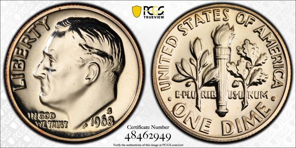 1968 S/S 10C Roosevelt Dime PCGS PR 67 RPM FS-502 - Image 1 of 4