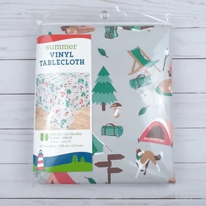 Vinyl Tablecloth Dogs Campfire Tent 60x84 Camping Picnic Party - Picture 1 of 3
