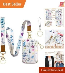 ID Badge Holder Wallet Leather 2-in-1 with Lanyard 5 Cards Clear Window Teacher - Picture 1 of 8