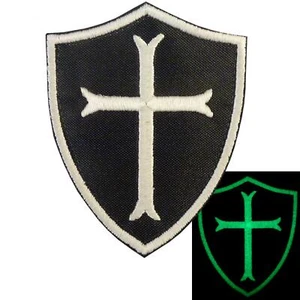 crusader templar cross glow in the dark GITD embroidered touch fastener patch - Picture 1 of 9