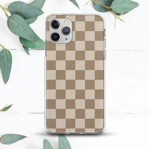 Beige Brown Checkered Geometry Case For iPhone 8 X SE 11 12 13 14 15 Pro Max XR - Picture 1 of 1