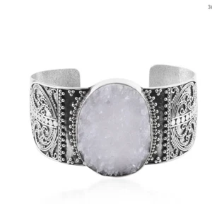  Weißes Drusy Quarz Armreif Bali Armband in Sterlingsilber 37,79gr 51,23 ctw - Bild 1 von 4