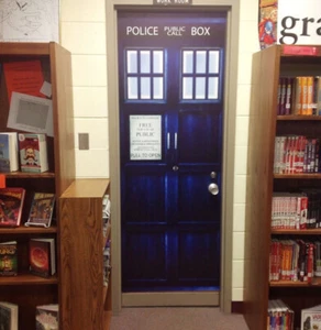 Blue Police Box Door Wrap, Whovian Decor, Laminated Cover Sticker. 1 piece - Picture 1 of 22