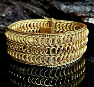 Vintage 18K Yellow Gold 27mm Custom Link Bracelet 7.25" - Picture 1 of 9
