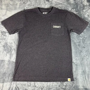 Carhartt Loose Fit Graphic Pocket T-Shirt Small Gray Double Sided Logo Workwear - Picture 1 of 13