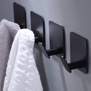 Paquete de 4 ganchos adhesivos ganchos para toallas/abrigos ganchos de pared palo en acero inoxidable negro - Imagen 1 de 12