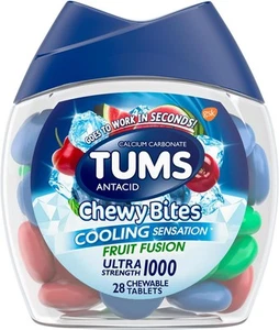 Tums Chewy Bites Fast Cooling Sensation Antacid, Fruit Fusion, 28 Tablets - Picture 1 of 9