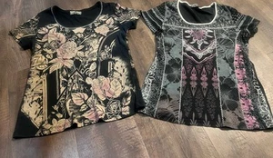 Vtg Y2k Vanillia Sugar Tops (3) Black Floral - Picture 1 of 8