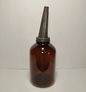 Vintage Antiq. Dover No. 80 Metall Motoröl Ausgießer mit Braunglas Duraglas Glas - Bild 1 von 17