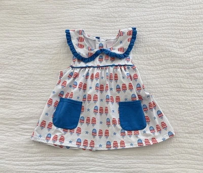 Stitchy Fish Girls 4T Casual Top with Blue & Red Printed Popsicles Stars Ruffle - Image 1 of 4