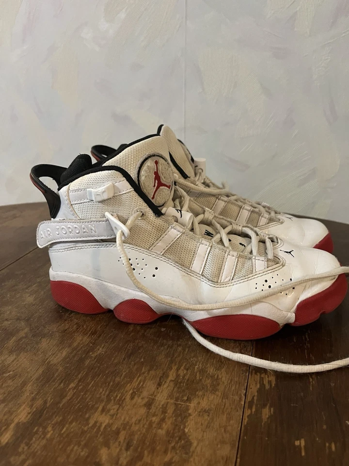 Nike Air Jordan 6 Anillos Talla 4.5Y 323419-160 Blanco Universidad Rojo Negro Baloncesto Foto 1 de 4