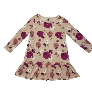 TEA COLLECTION Pink Floral Printed Ruffle Dress Size 6 Long Sleeve USA #8F12311 - Picture 1 of 5