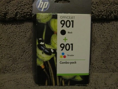 HP CN069FN Black & Tri-Color Ink Cartridge Genuine OEM NEW # 901 AUG/2012 - Image 1 of 4