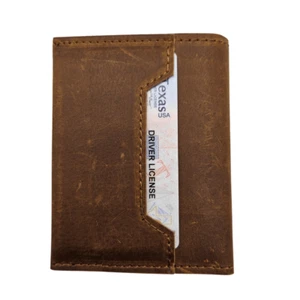 Retro Slim Card Wallet Minimalist Full Grain Premium Leather Men's Wallet Brown - Picture 1 of 10