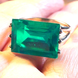 12.05 ct NATURAL DOUBLET EMERALD RING 925 STERLING SILVER,SIZE 8.5 - Picture 1 of 11