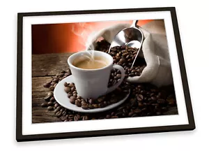 Tazza caffè calda chicchi cucina marrone STAMPA ARTISTICA CON CORNICE quadro poster opera d'arte - Foto 1 di 5
