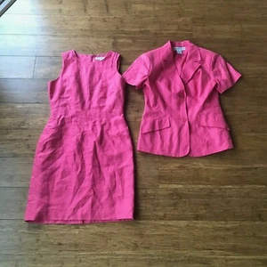 SAMANTHA TAYLOR Women's Vintage 2-Pc Pink Linen Dress Blazer Suit (2p) Petite - Picture 1 of 5