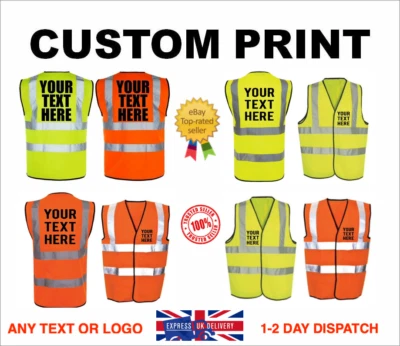 PERSONALISED HI VIS VEST CUSTOM PRINTED HI VIZ HIGH VISIBILITY SAFETY WAISTCOAT - Image 1 of 3