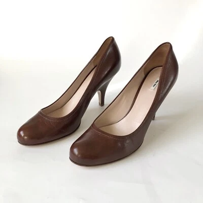 Mui Mui Brown Leather Round Toe Stiletto Heel Pumps Size 40/10 US - Image 1 of 4