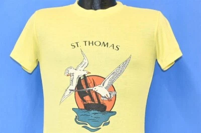 Camiseta vintage años 70 ST THOMAS ISLAND VELERO GAVIOTAS SUAVE POLI RAYÓN PEQUEÑA S Foto 1 de 3