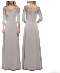 La Femme besticktes Illusionskleid Größe 4 silbergrau Kleid - Bild 1 von 10