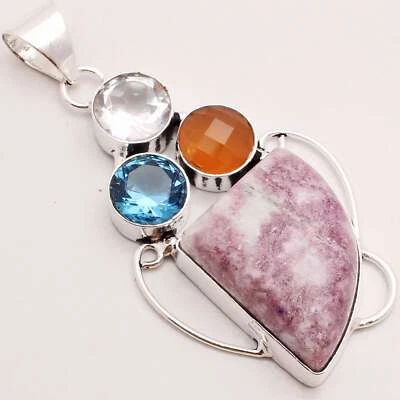 Lavanda IN Pietra Ciondolo Placcato Argento Handmade Gioielli Gift 5.6cm P-10669 - Immagine 1 di 3