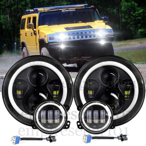 7inch LED Halo Headlights DRL & 4" Fog Lights Combo Fit Fit Hummer H2 H3 06-10 - Picture 1 of 19