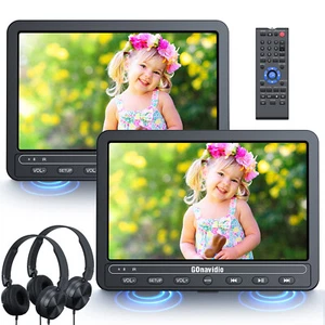 2X10.5'' Car Headrest Monitor Portable DVD Player 5 Hours Battery USB SD+Headset - Picture 1 of 15