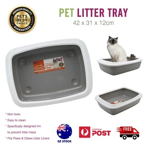 1x Cat Litter Tray with Rim Plastic Kitten Pan Small Animal Pet Toilet Box 42cm - Picture 1 of 4