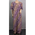 Elisabeth Liz Claiborne Vtg Dress Women 22 Purple Maxi Print Shoulder Pad Ruffle
