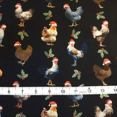 Galinhas Galinhas Galo Tecido Natal Papai Noel Chapéus Algodão FQ HY BTY Fazenda - Imagem 1 de 4