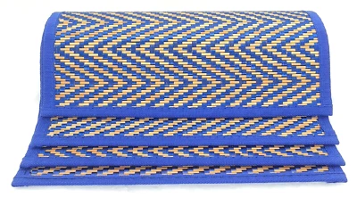 Set of 4 Bamboo Placemats Blue Chevron Pattern Summer Outdoor Hosting Party - Image 1 of 4