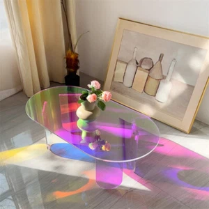 Acrylic Coffee Table Iridescent Acrylic End Table Oval Side table with PVC Cover - Picture 1 of 12