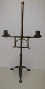 ANTIQUE WROUGHT IRON TABLE TOP 2-ARM CANLDE STAND (18th C.) 23" tall - Picture 1 of 6