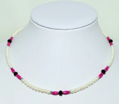 1 x Cremeweiß Ø 4mm Glaswachs & Pink Kunst Perlen Armband,Fußkettchen,Hals-Kette - Bild 1 von 2