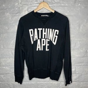 A Bathing Ape Bape Big Spellout Logo Black Pullover Jumper Crew Neck Medium - Picture 1 of 11
