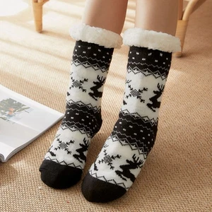 Womens Thermal Fleece Slipper Socks Winter Warm Fur Lined Non-Slip Lounge Socks - Foto 1 di 14