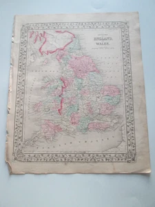 ONE (1) 1867/1870 MITCHELL  ATLAS MAP,  "ENGLAND AND WALES" - Picture 1 of 3
