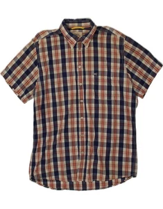 CAMEL ACTIVE Mens Short Sleeve Shirt Large Navy Blue Check Cotton AF16 - Picture 1 of 3