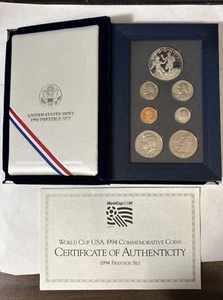 1994 Prestige Proof Set - 7 Coin Set w/Silver Dollar ~ includes Box & COA - Picture 1 of 7